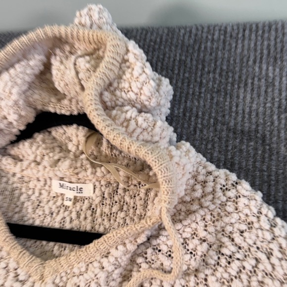 Miracle Womens M Cream Textured Hoodie Knit‎ Pullover Cozy Sherpa Style Sweater - Picture 3 of 9